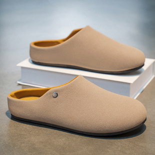 老钱风穆勒拖鞋男秋季外穿办公室慵懒一脚蹬男士包头勃肯软底半拖