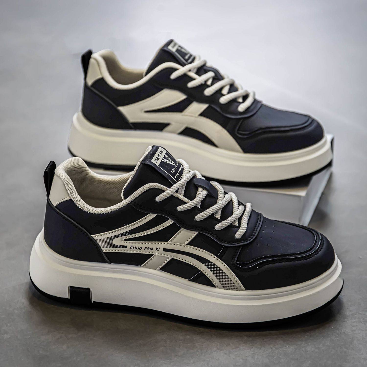 男鞋潮流运动休闲单鞋跨境皮面拼色防水板鞋舒适轻便运动潮鞋,流行男鞋,单鞋,淘宝优惠券,粉丝福利购,淘宝优惠卷