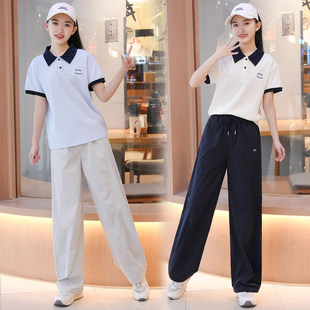 初中生套装女孩青少年夏装运动服夏季2026新款大童短袖长裤两件套