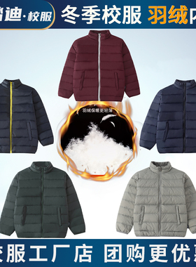英伦风墨绿冬装加厚保暖羽绒服内胆枣红中小学生校服儿童浅灰运动