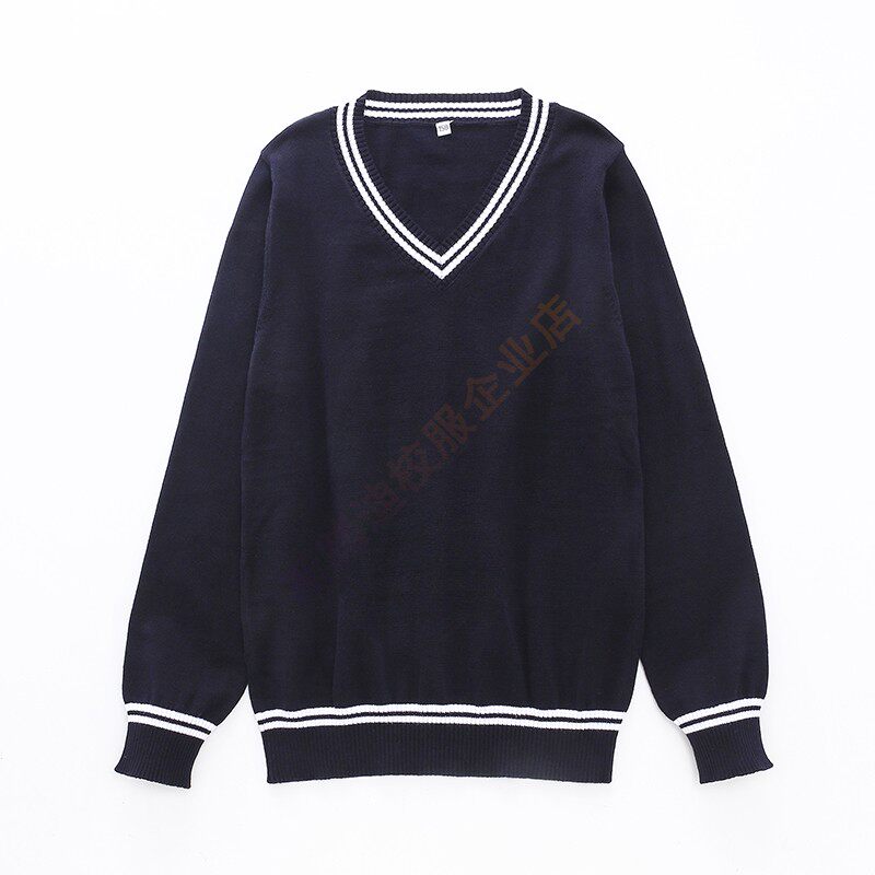 秋冬季套头学院藏青双白条校服