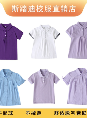 校服套装小学生英伦班服园服夏季短袖T恤浅紫色深紫色新款Polo衫