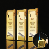 新款 超薄镜面土豪金直冲防风机一次性塑料铁壳打火机定制广告LOGO