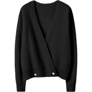 版型嘎嘎好！深V领羊绒开衫女纯山羊绒毛衣春夏新款针织外套