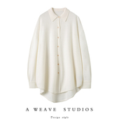 开衫 敲多色 POLO领纯羊绒毛衣宽松 羊绒衫 女中长款 美 廓形衬衫