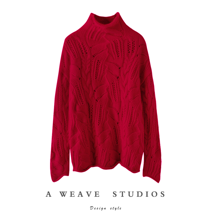 沉醉翩翩起舞！100%纯山羊绒衫女镂空秋冬半高领时尚纯色针织衫