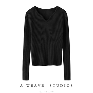 独特别致~打底衫女秋冬高级感新款100%纯山羊绒内搭v领针织衫上衣
