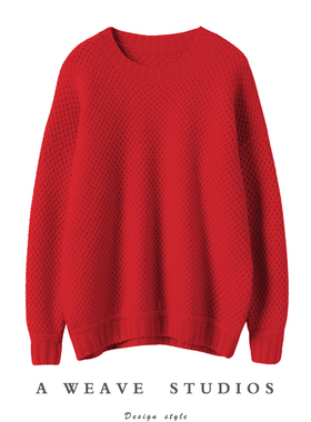 烟雾感粗针 复古编织 宽松毛衣圆领针织衫羊绒衫女加厚 紫绒原色