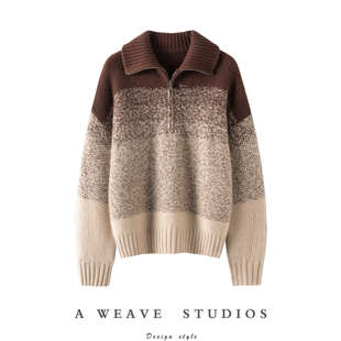 硬实力牛货！高端慵懒风100%纯山羊绒衫毛衣女宽松型冬季高领撞色