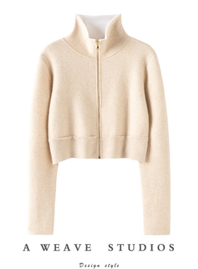 上身就被夸！100%纯山羊绒修身短款针织拉链开衫高领长袖小外套