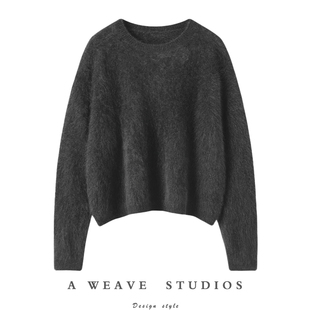 冬凤凰口碑升级ZB水洗拉绒白山羊绒拉毛柔感大小廓型圆领毛衣