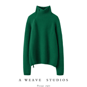 太好看了 2024春新款 粗针斜拉链立领百分百纯山羊绒针织毛衣女