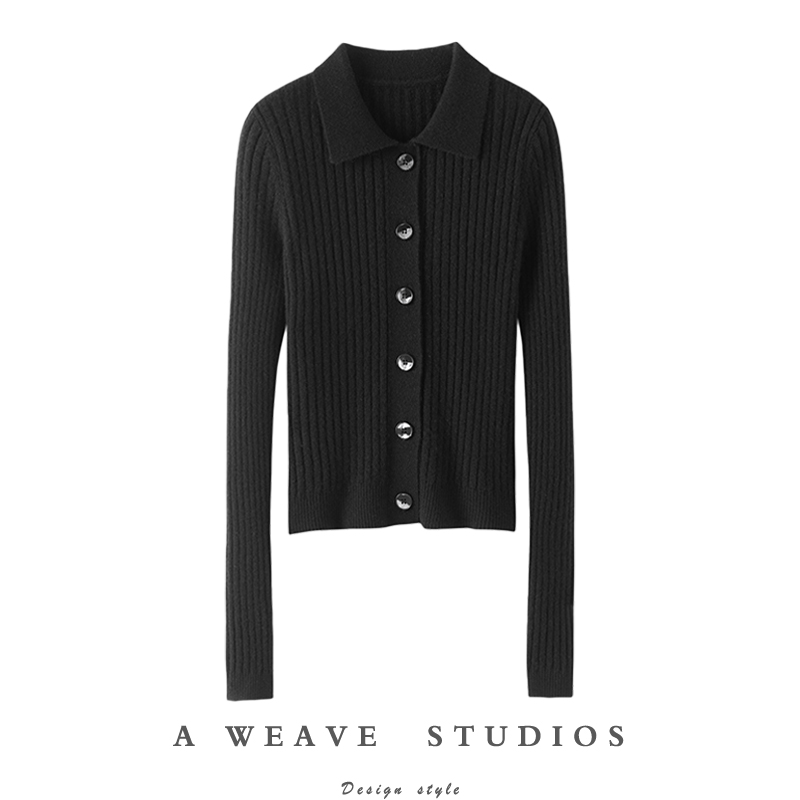 时尚美感！2024秋冬修身显瘦纯羊绒毛衣女polo领针织打底衫