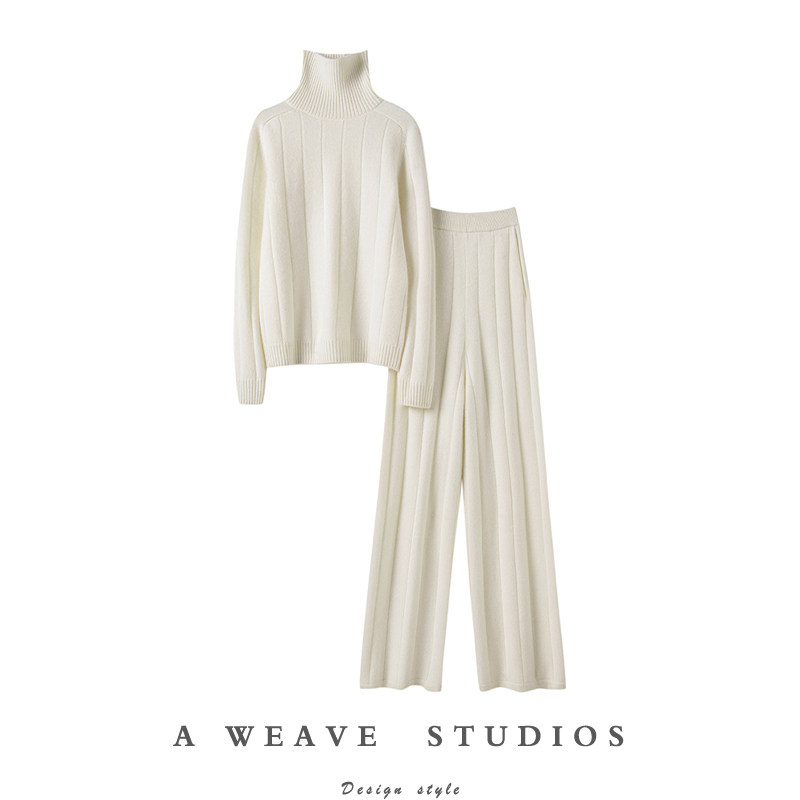 冬凤凰2024秋冬新款 纯羊绒时髦针织套装 高领加厚上衣宽松阔腿裤,女装/女士精品,羊绒衫,淘宝优惠券,粉丝福利购,淘宝优惠卷