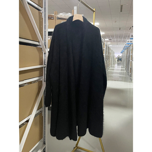 撩人心动！！百分百纯山羊绒拉绒工艺黑色中长款开衫外套