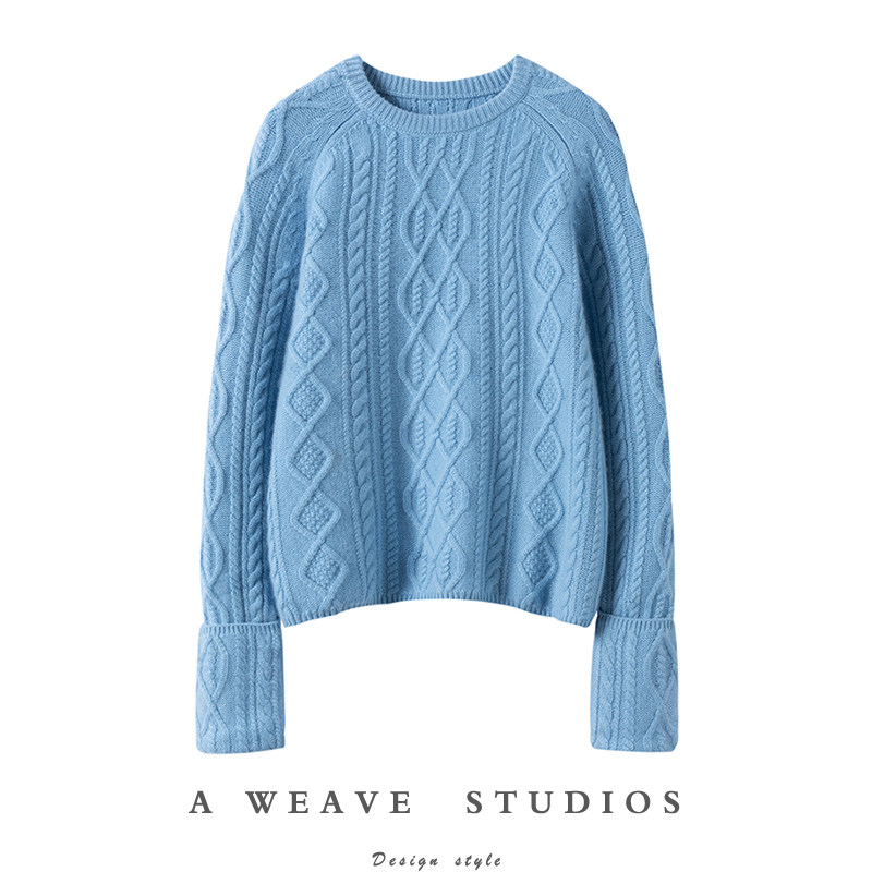 气质到位！加厚圆领羊绒衫女绞花翻边袖设计纯羊绒毛衣针织衫冬,女装/女士精品,羊绒衫,淘宝优惠券,粉丝福利购,淘宝优惠卷