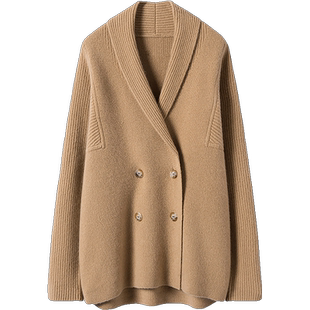 无可替代~重磅加厚！白色廓形双排扣100%纯羊绒开衫女外套毛衣