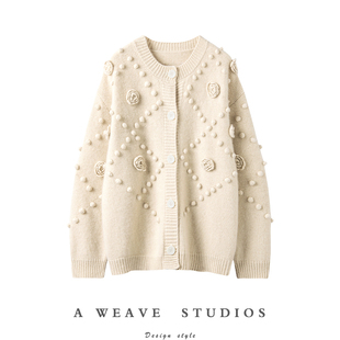 冬凤凰24秋冬新款 女宽松保暖上衣 纯山羊绒重工高档豆豆羊绒衫