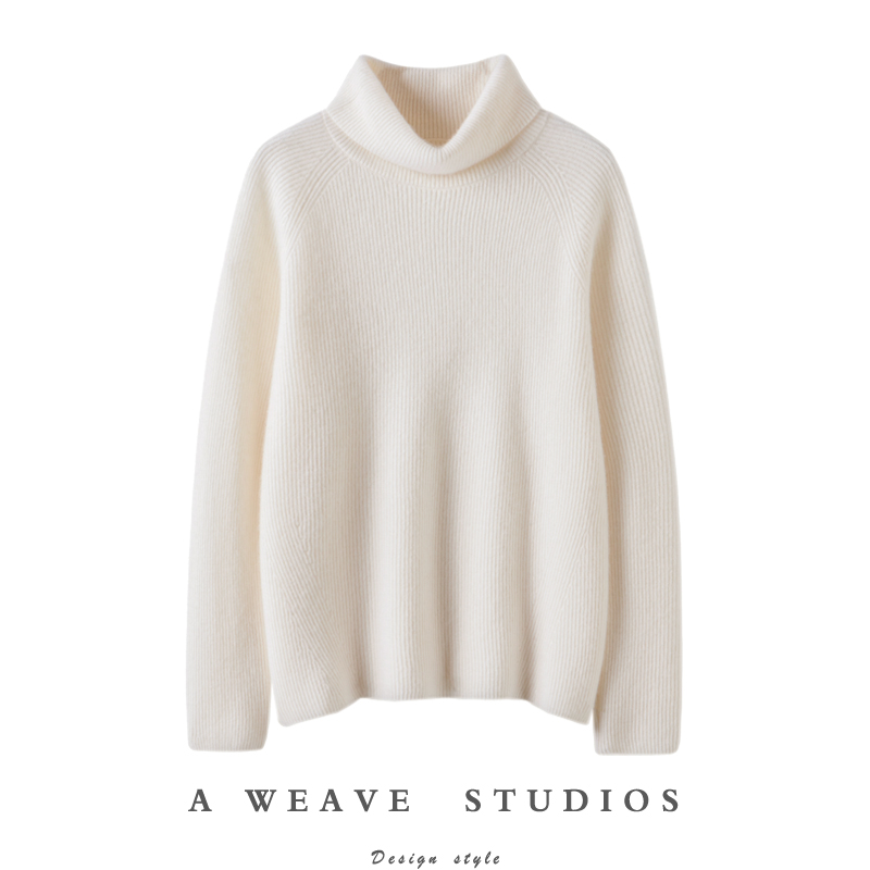 轻奢软糯百搭！纯山羊绒衫女高领抽条加厚宽松秋冬新款针织衫毛衣