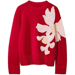 金鳞新春系列~时尚新年红100%纯山羊绒套头针织毛衣女2024春款