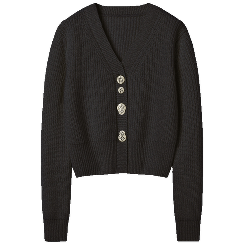 时髦！钻石花瓣扣加厚V领羊绒开衫女纯羊绒毛衣短款针织开衫外套