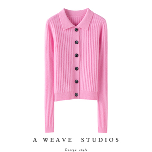 气质不可挡!2024秋冬修身显瘦纯羊绒毛衣女polo领针织打底衫