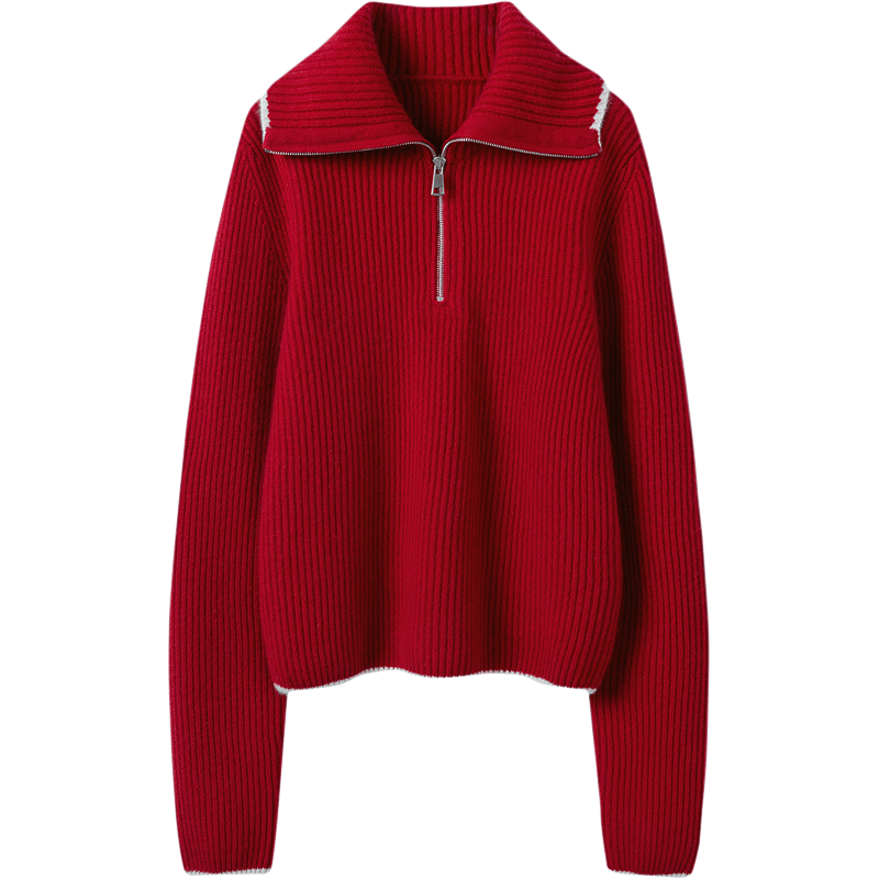 喜欢无需掩饰~秋冬半拉链大翻领羊绒衫女加厚宽松针织羊绒毛衣