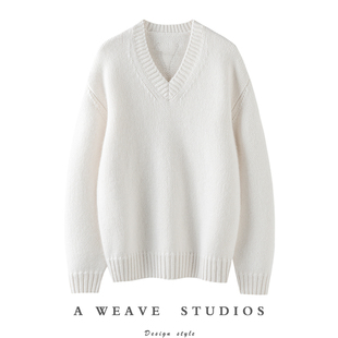 太迷人匠心好穿!100%纯山羊绒针织衫加厚宽肩廓形V领羊绒毛衣