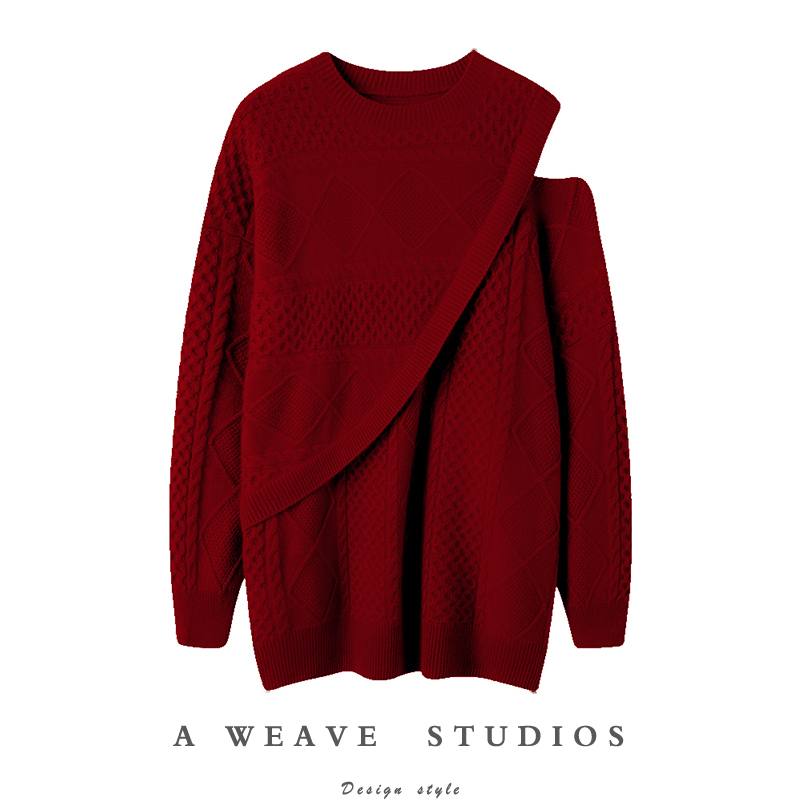 又一力作~2025春新款不对称露肩山羊绒衫女中长款纯羊绒毛衣