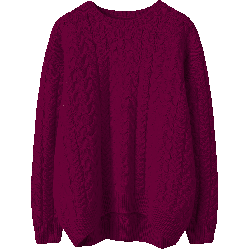 小众设计师款~加厚圆领羊绒衫女纯羊绒毛衣套头冬宽松慵懒风