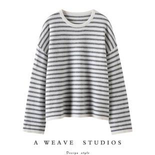 掏心肺推荐！100%纯山羊绒衫女圆领条纹阔袖纯羊绒毛衣针织衫秋冬