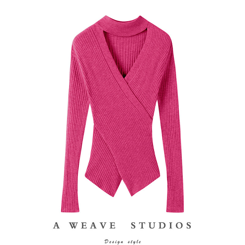 高品质法宝~不规则交叉V领挂脖羊绒针织衫女修身纯羊绒打底衫,女装/女士精品,羊绒衫,淘宝优惠券,粉丝福利购,淘宝优惠卷