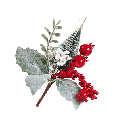 圣诞节绿枝藤条樱桃松果仿真树枝