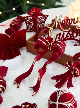 圣诞节新款装饰品植绒挂件圣诞树蝴蝶结挂饰商场橱窗氛围布置吊饰