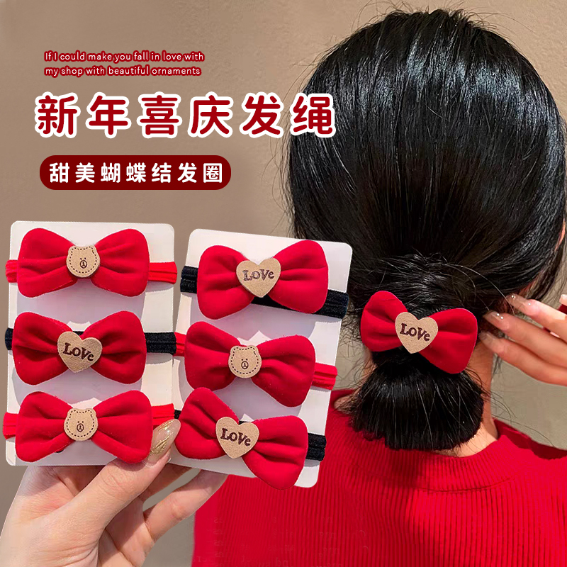 雅秀儿童大红丝绒蝴蝶结发圈