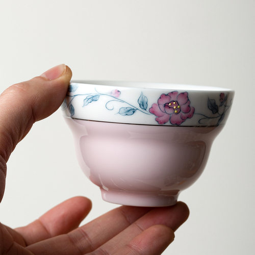 Doucai Thousand Leaf Peony Teacup Gourd Cup Pure hand-paint