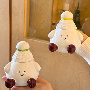 可爱搞怪羽毛球陶瓷马克杯高颜值喝水杯子带盖女生生日礼物伴手礼