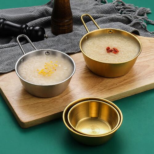 Korean style 304 stainless steel rice wine bowl with gold h