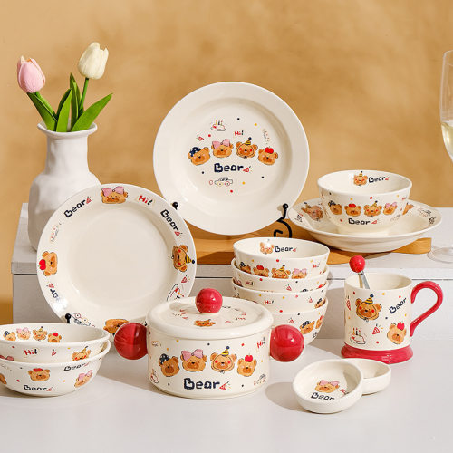 Ceramic tableware set, household dishes, rice bowls, cartoo