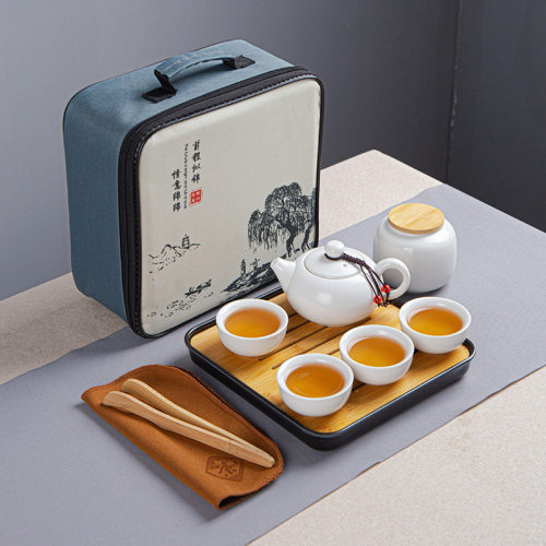 Portable bag, travel kung fu tea set, ceramic Xishi pot, on
