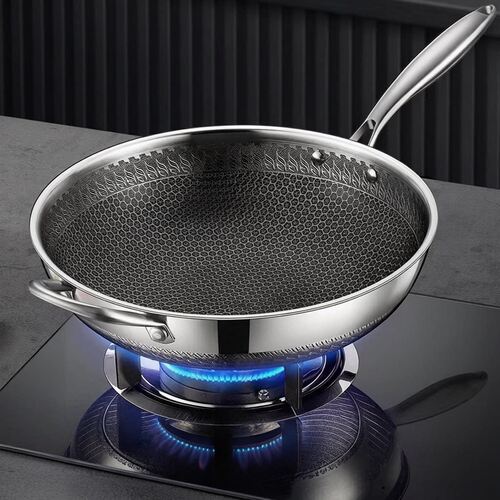 Stainless steel honeycomb frying pan, double-sided iron pan