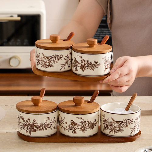 French style flower and bird ceramic seasoning jar, househo