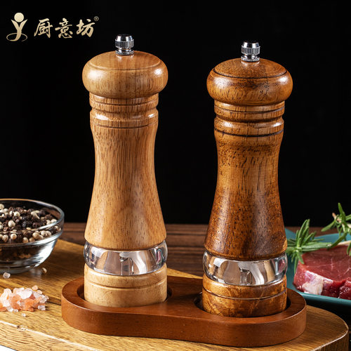 6-inch manual pepper grinder with rubber wood acrylic ceram
