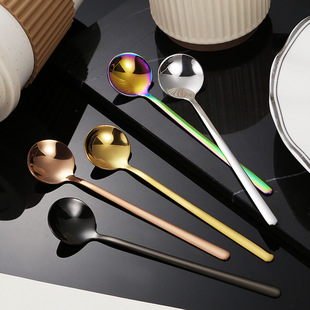 304不锈钢咖啡勺小勺子金色甜品勺101315cm小圆勺杯子搅拌勺子