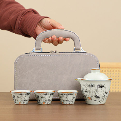 Ru Kiln Travel Tea Set Ceramic Outdoor Teapot Portable One