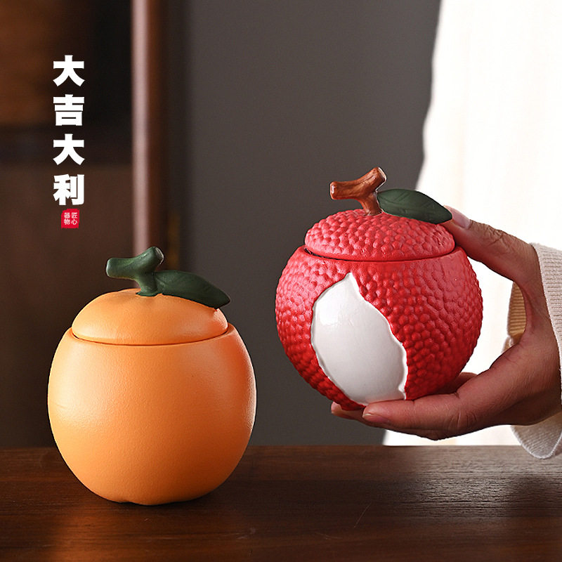 Lucky and auspicious orange tea jar, lychee orange sealed j