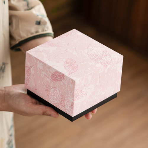 Leaf patterned pink gift box, tea set, cup packaging box, s