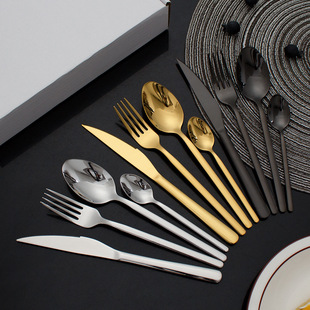 temu不锈钢餐具24件套装 餐具 勺子长柄刀叉勺西餐甜品酒店西式