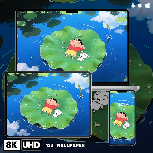 蜡笔小新与小白荷叶休憩壁纸iphone安卓手机电脑ipad苹果平板壁纸