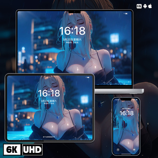 泳池梦幻少女插画二次元 手机壁纸苹果壁纸电脑壁纸平板壁纸高清图